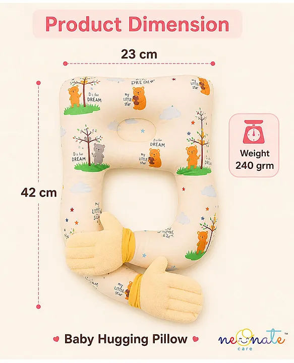 Baby Hugging Pillow for Head Shaping|Neck Support New Born Baby Infant Soft,Plush Pillow - Cream Bear Hugging Pilllow