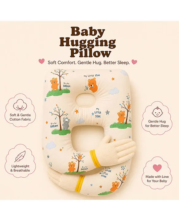 Baby Hugging Pillow for Head Shaping|Neck Support New Born Baby Infant Soft,Plush Pillow - Cream Bear Hugging Pilllow