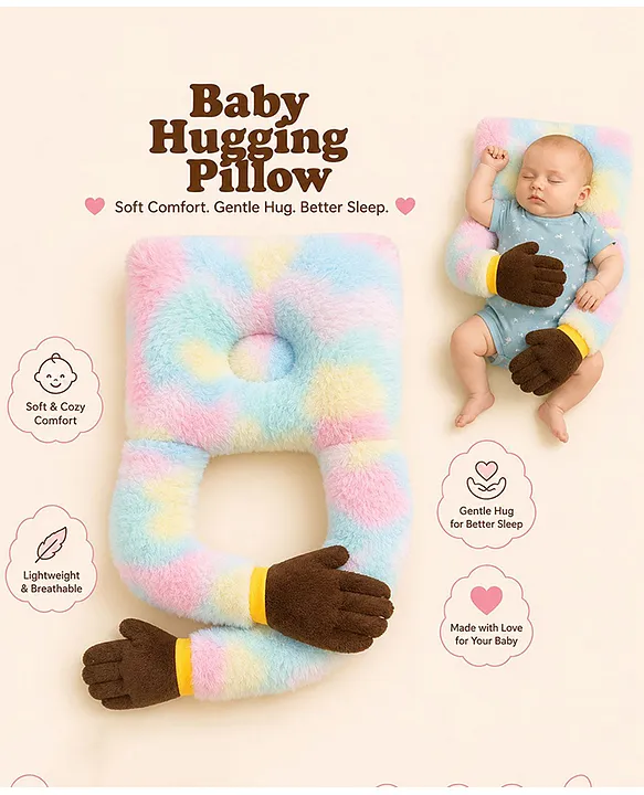 22187346a Baby Hugging Pillow for Head Shaping|Neck Support New Born Baby Infant Soft,Plush Pillow - RainBow Fur Brown Hand Hugging Pilllow - NeonateCare India