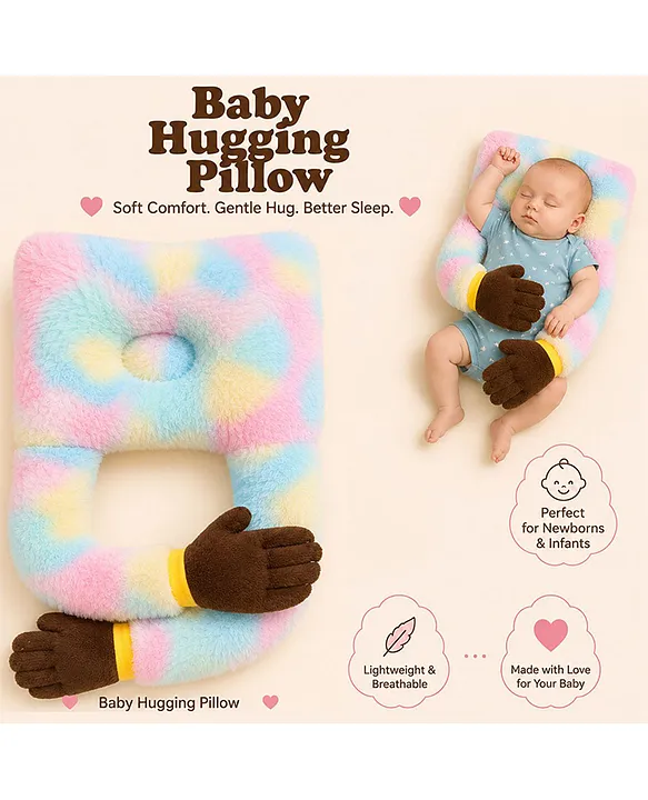 Baby Hugging Pillow for Head Shaping|Neck Support New Born Baby Infant Soft,Plush Pillow - RainBow Fur Brown Hand Hugging Pilllow