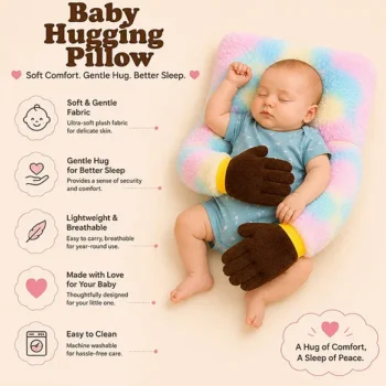 Baby Hugging Pillow for Head Shaping|Neck Support New Born Baby Infant Soft,Plush Pillow - RainBow Fur Brown Hand Hugging Pilllow - NeonateCare India