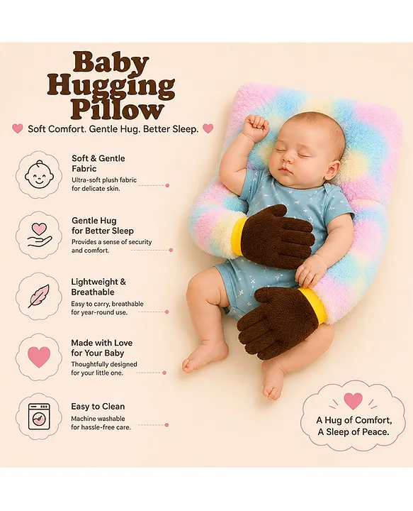 Baby Hugging Pillow for Head Shaping|Neck Support New Born Baby Infant Soft,Plush Pillow - RainBow Fur Brown Hand Hugging Pilllow
